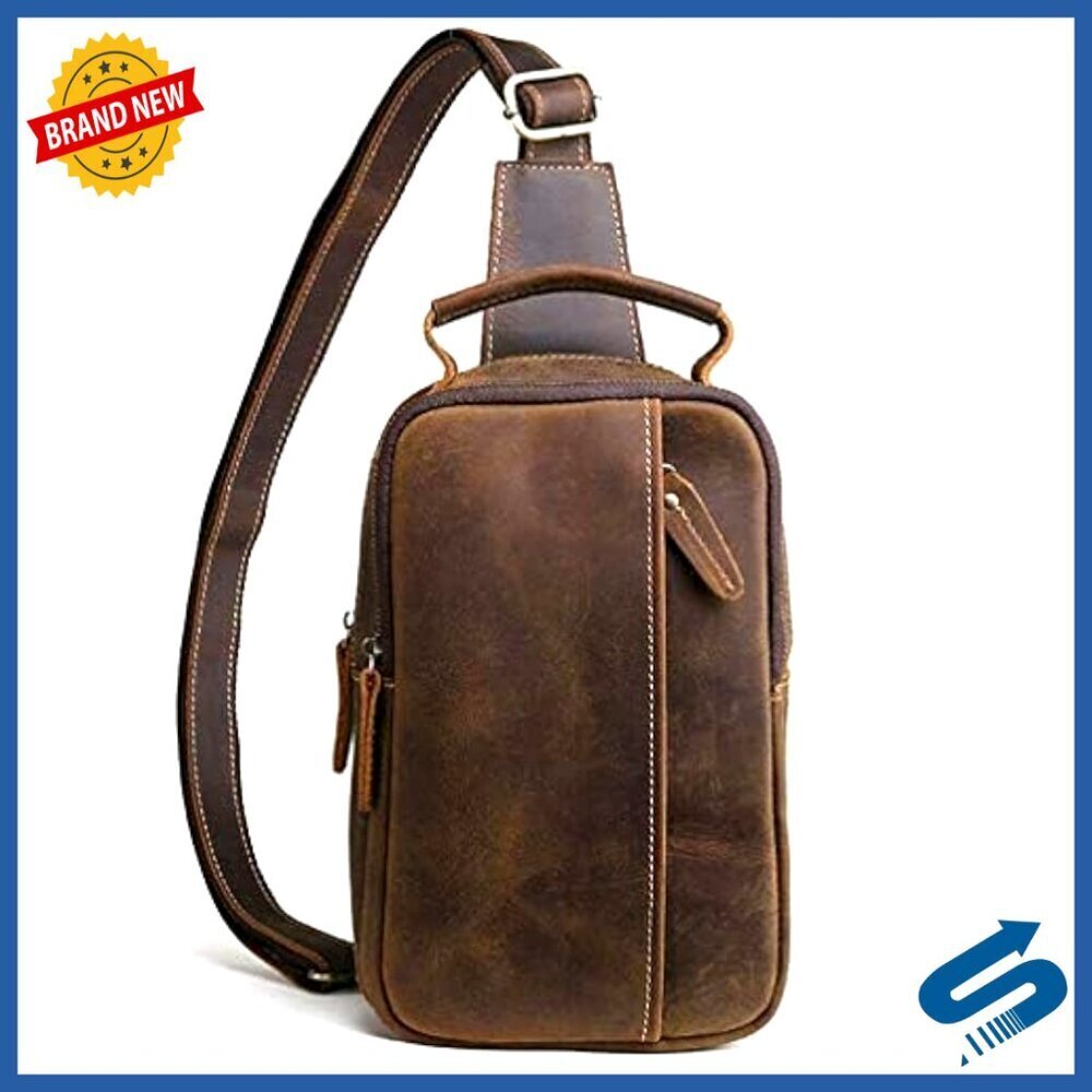 Vintage Leather Sling Bag Travel Hiking Camping Shoulder Backpack Unisex